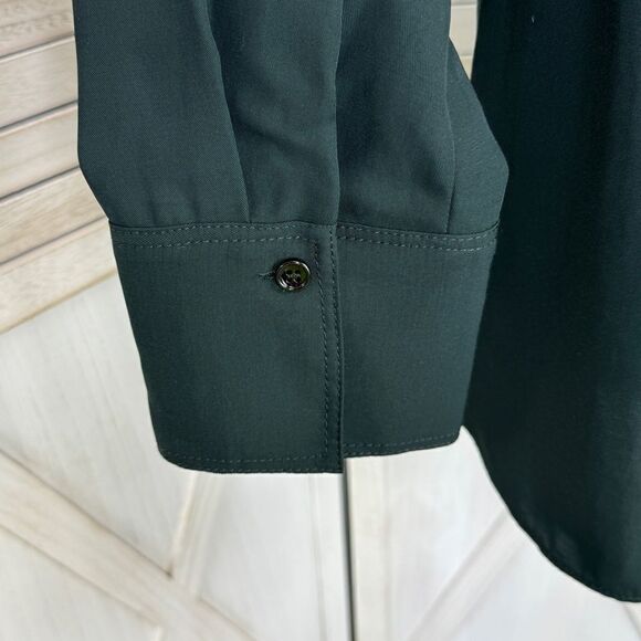 Zara V Neck Button Front Shirt Blouse Dark Green Small Long Sleeve - Picture 6 of 11